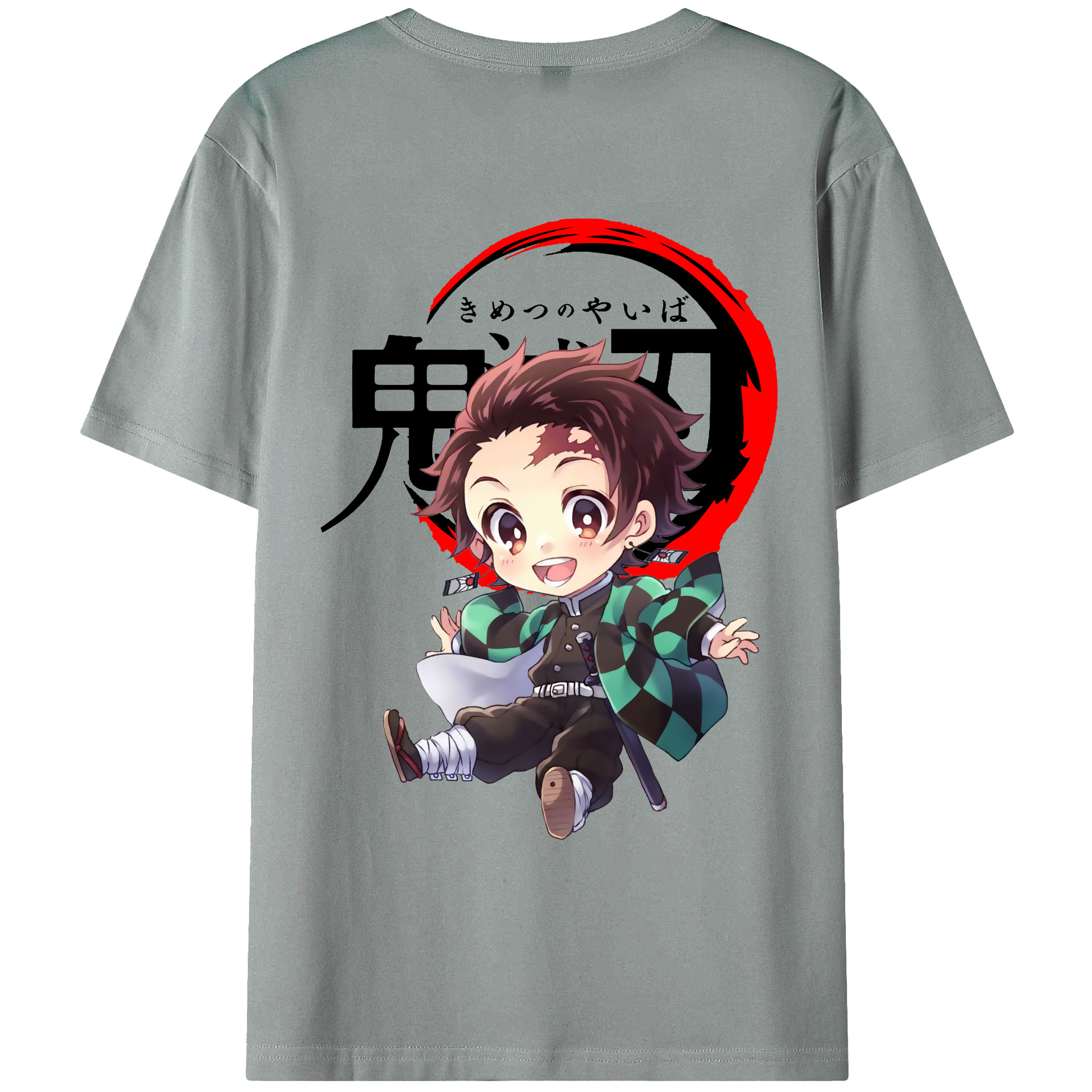 （画像用） 鬼滅の刃 竈門 炭治郎／かまど たんじろう Kamado Tanjirou 綿100％ メンズ半袖Tシャツ（バックプリント） 通気性